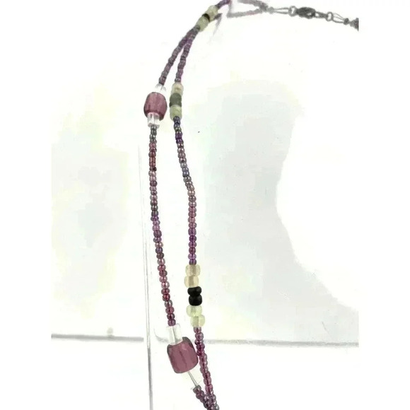 Purple Mini Seed Bead Necklace Layered Iridescent Glass Frosty Jewelry 17" - Picture 10 of 11